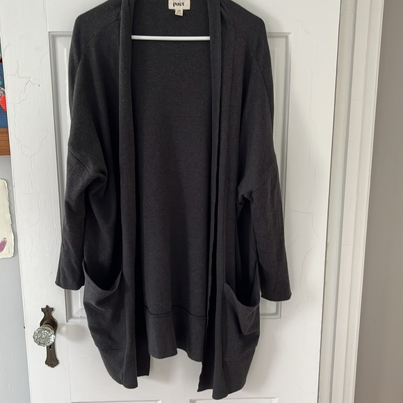 PACT Airplane Cardigan Organic Cotton in Charcoal Heather Gray Grey size M/L - Picture 2 of 4